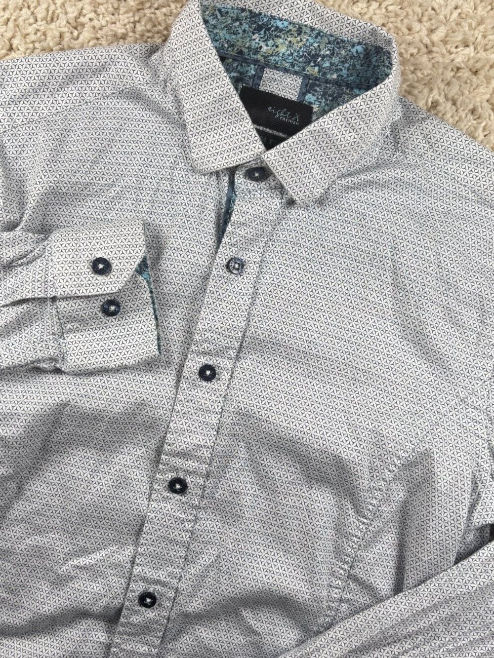 Eight X Men's Slim Fit Gray Geometric Print Button-Up Dress Shirt Size S